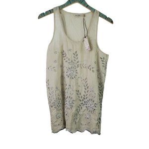 True Grit Silk Racer Tank, Silver Metallic Floral Cut-out, Sz XS, NWT